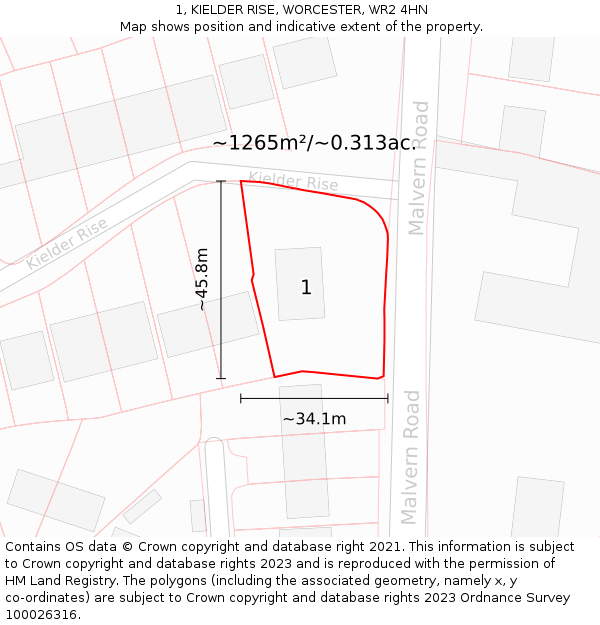 1, KIELDER RISE, WORCESTER, WR2 4HN: Plot and title map