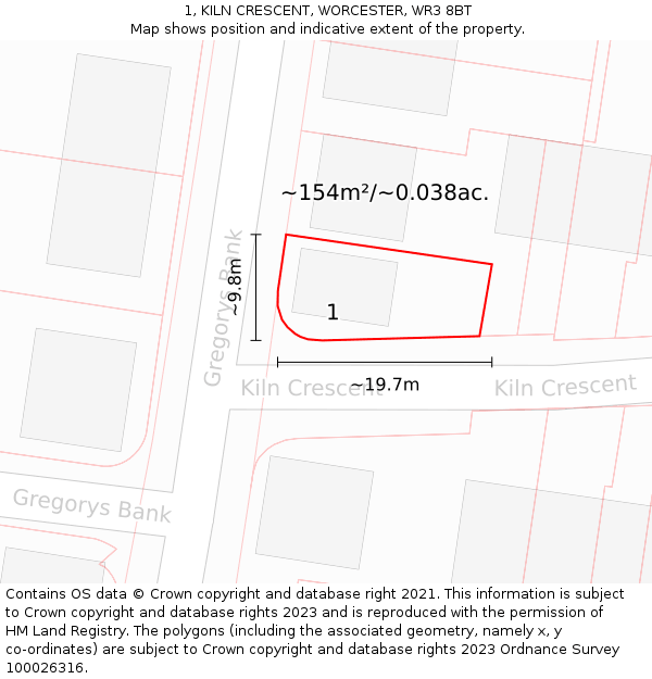 1, KILN CRESCENT, WORCESTER, WR3 8BT: Plot and title map