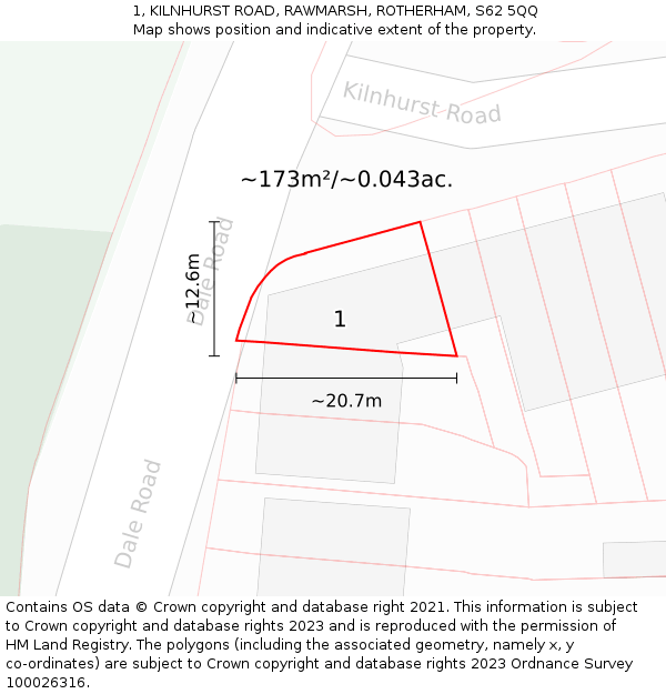 1, KILNHURST ROAD, RAWMARSH, ROTHERHAM, S62 5QQ: Plot and title map
