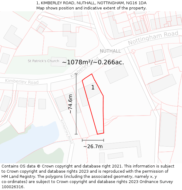 1, KIMBERLEY ROAD, NUTHALL, NOTTINGHAM, NG16 1DA: Plot and title map