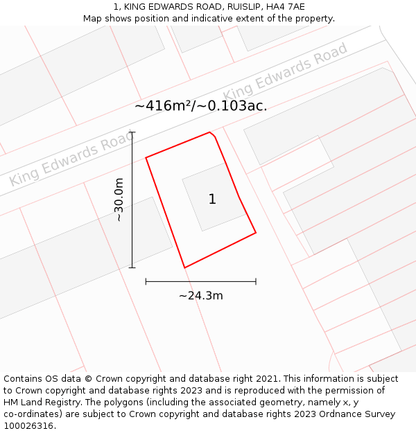 1, KING EDWARDS ROAD, RUISLIP, HA4 7AE: Plot and title map