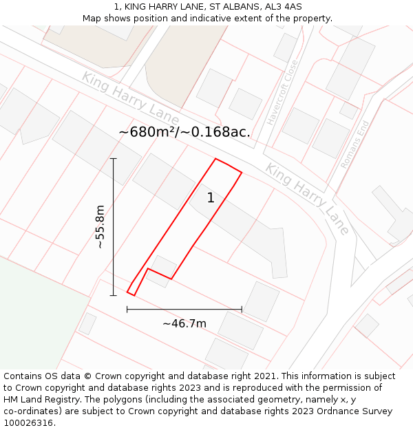 1, KING HARRY LANE, ST ALBANS, AL3 4AS: Plot and title map