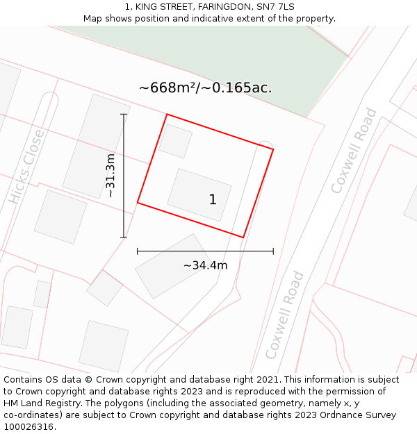 1, KING STREET, FARINGDON, SN7 7LS: Plot and title map