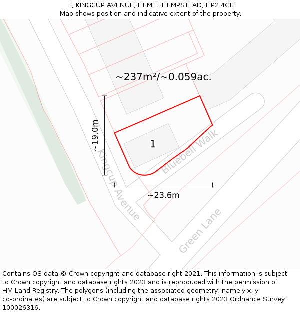 1, KINGCUP AVENUE, HEMEL HEMPSTEAD, HP2 4GF: Plot and title map