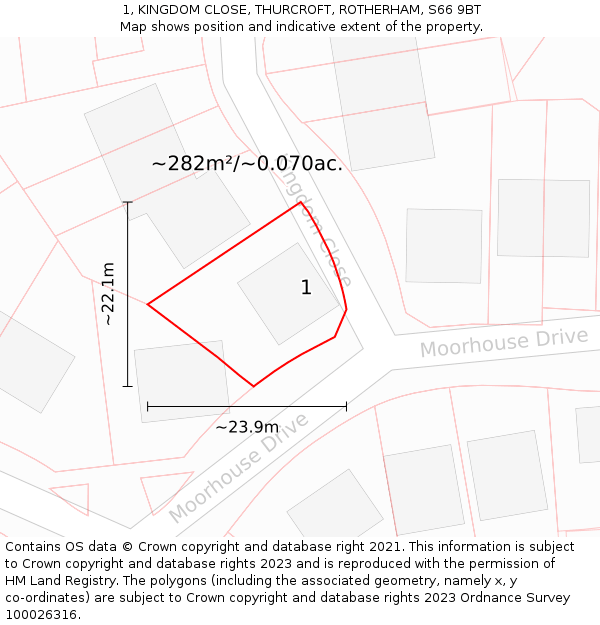 1, KINGDOM CLOSE, THURCROFT, ROTHERHAM, S66 9BT: Plot and title map