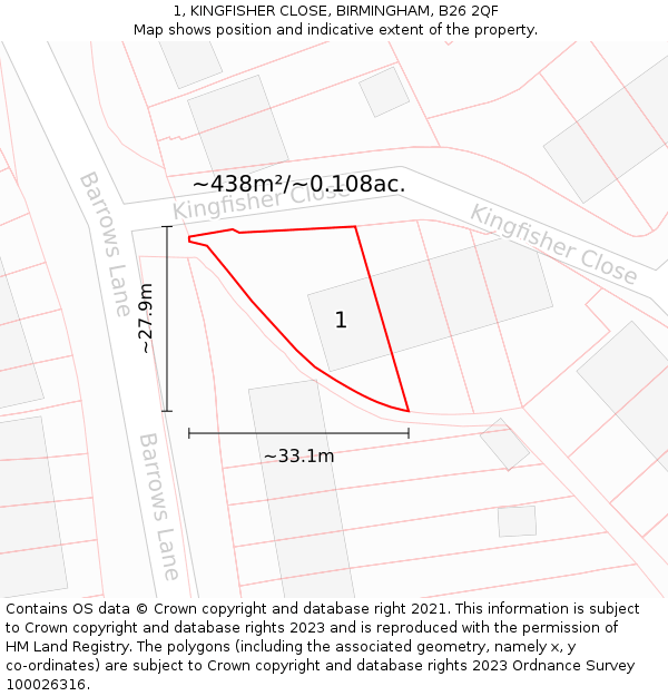 1, KINGFISHER CLOSE, BIRMINGHAM, B26 2QF: Plot and title map
