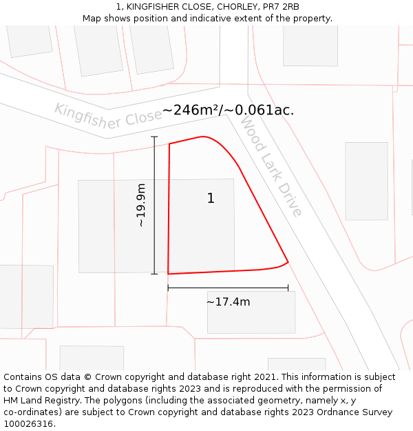 1, KINGFISHER CLOSE, CHORLEY, PR7 2RB: Plot and title map