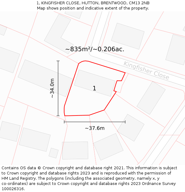 1, KINGFISHER CLOSE, HUTTON, BRENTWOOD, CM13 2NB: Plot and title map