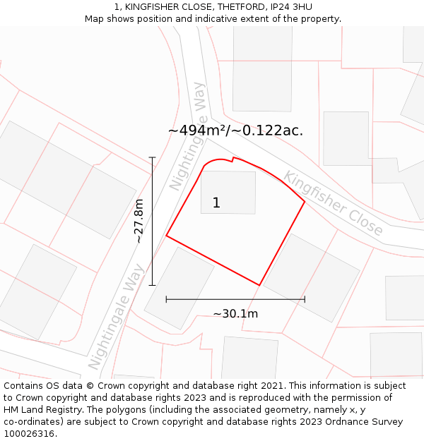 1, KINGFISHER CLOSE, THETFORD, IP24 3HU: Plot and title map