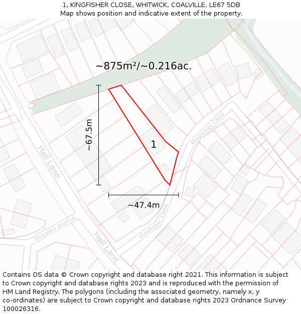 1, KINGFISHER CLOSE, WHITWICK, COALVILLE, LE67 5DB: Plot and title map