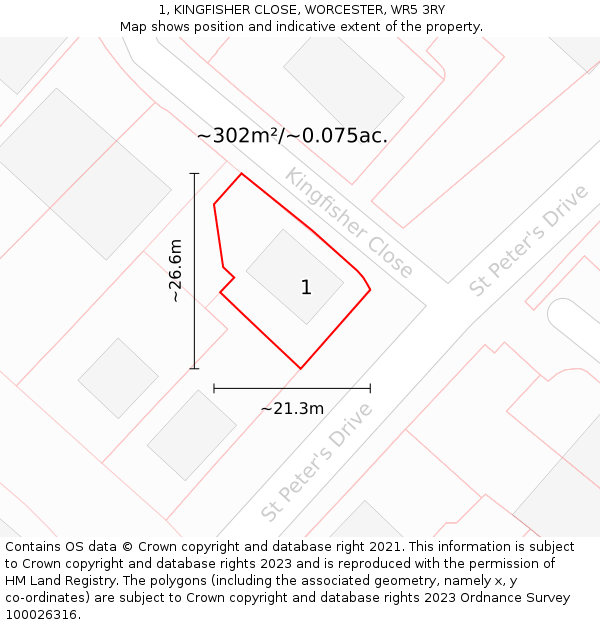 1, KINGFISHER CLOSE, WORCESTER, WR5 3RY: Plot and title map