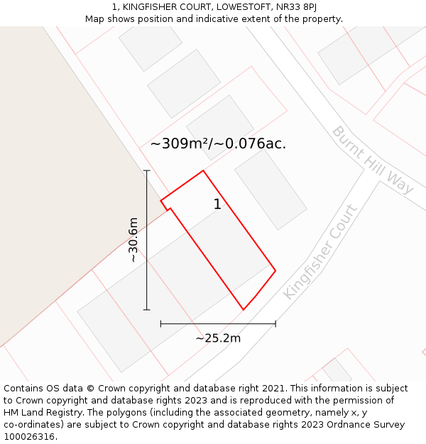 1, KINGFISHER COURT, LOWESTOFT, NR33 8PJ: Plot and title map