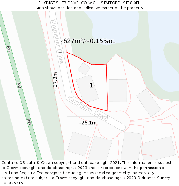 1, KINGFISHER DRIVE, COLWICH, STAFFORD, ST18 0FH: Plot and title map