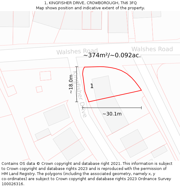 1, KINGFISHER DRIVE, CROWBOROUGH, TN6 3FQ: Plot and title map