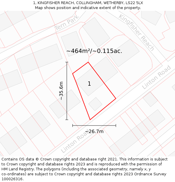 1, KINGFISHER REACH, COLLINGHAM, WETHERBY, LS22 5LX: Plot and title map