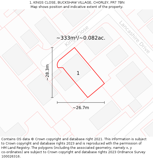1, KINGS CLOSE, BUCKSHAW VILLAGE, CHORLEY, PR7 7BN: Plot and title map