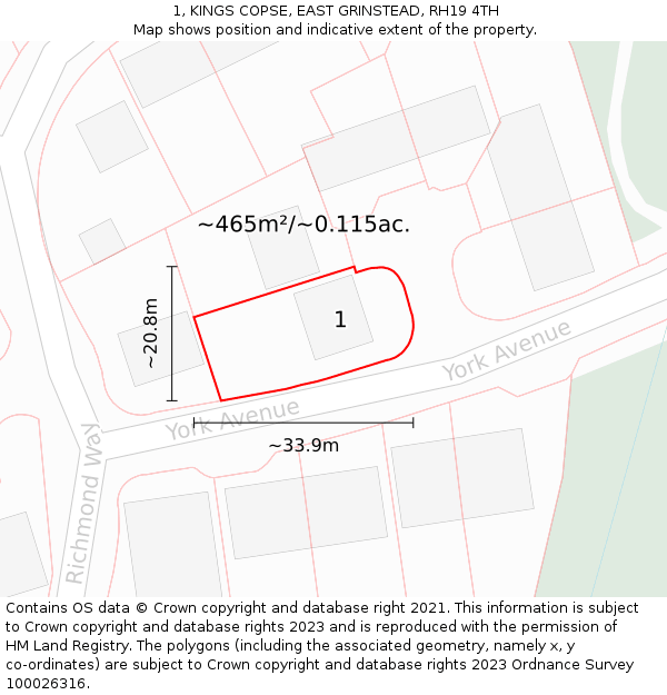 1, KINGS COPSE, EAST GRINSTEAD, RH19 4TH: Plot and title map