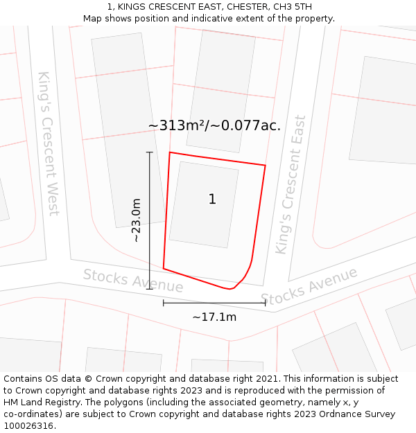 1, KINGS CRESCENT EAST, CHESTER, CH3 5TH: Plot and title map