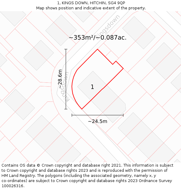 1, KINGS DOWN, HITCHIN, SG4 9QP: Plot and title map