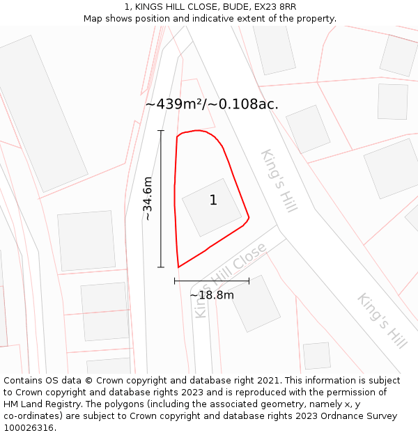 1, KINGS HILL CLOSE, BUDE, EX23 8RR: Plot and title map