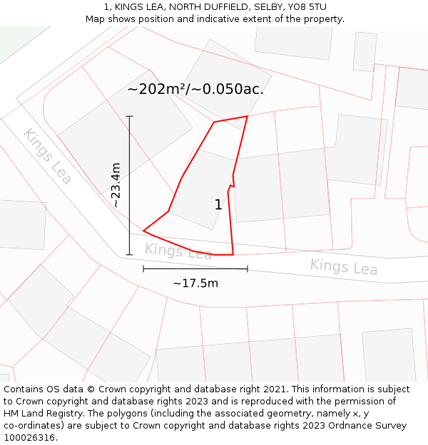 1, KINGS LEA, NORTH DUFFIELD, SELBY, YO8 5TU: Plot and title map