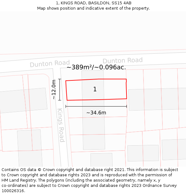 1, KINGS ROAD, BASILDON, SS15 4AB: Plot and title map