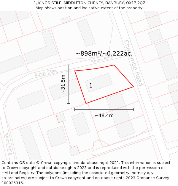 1, KINGS STILE, MIDDLETON CHENEY, BANBURY, OX17 2QZ: Plot and title map