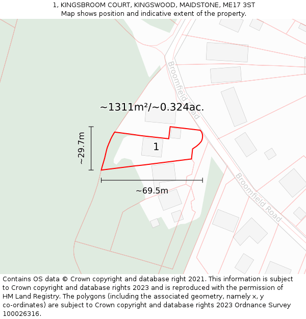 1, KINGSBROOM COURT, KINGSWOOD, MAIDSTONE, ME17 3ST: Plot and title map