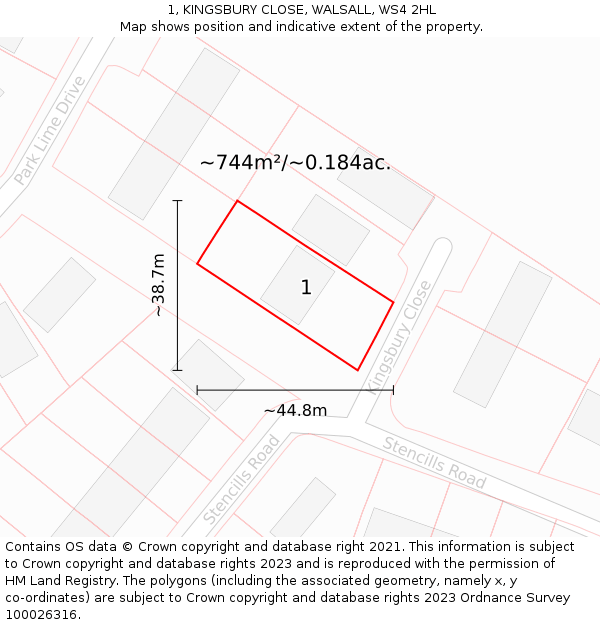 1, KINGSBURY CLOSE, WALSALL, WS4 2HL: Plot and title map