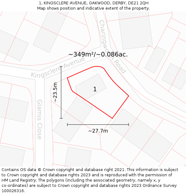 1, KINGSCLERE AVENUE, OAKWOOD, DERBY, DE21 2QH: Plot and title map