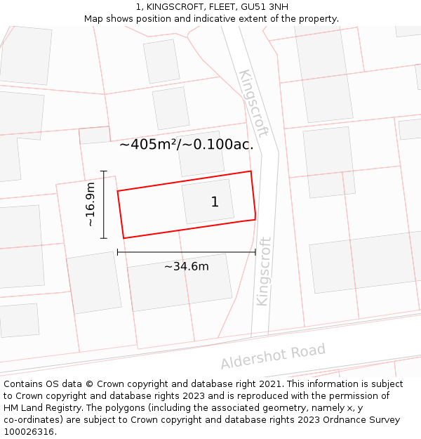 1, KINGSCROFT, FLEET, GU51 3NH: Plot and title map