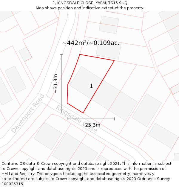 1, KINGSDALE CLOSE, YARM, TS15 9UQ: Plot and title map