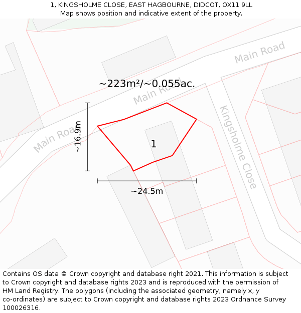 1, KINGSHOLME CLOSE, EAST HAGBOURNE, DIDCOT, OX11 9LL: Plot and title map