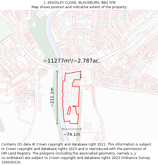 1, KINGSLEY CLOSE, BLACKBURN, BB2 5FB: Plot and title map