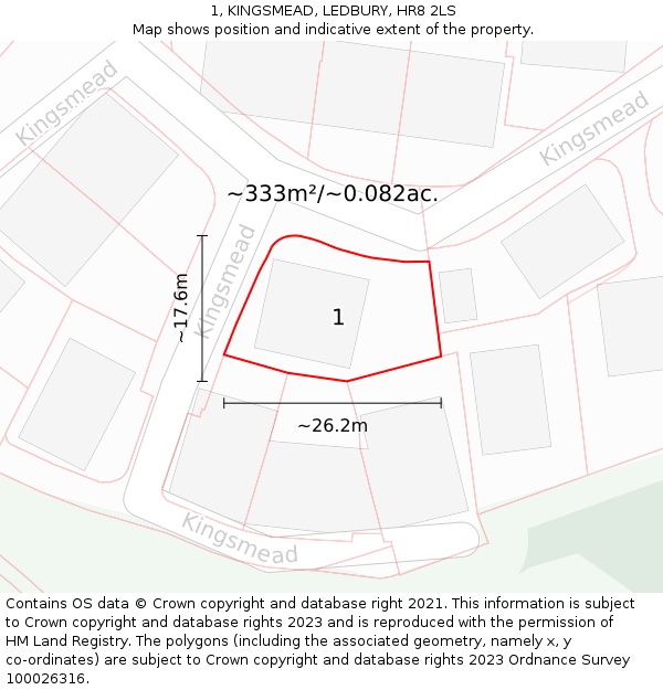 1, KINGSMEAD, LEDBURY, HR8 2LS: Plot and title map