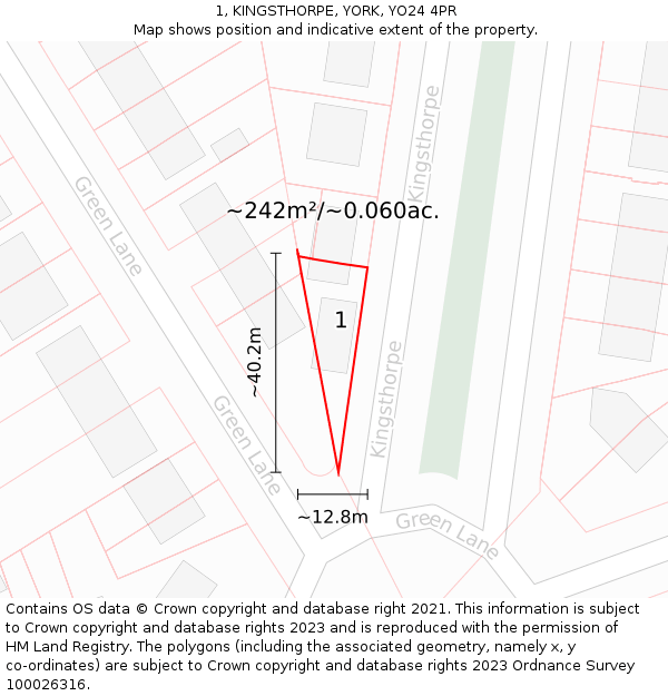 1, KINGSTHORPE, YORK, YO24 4PR: Plot and title map
