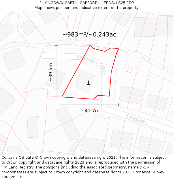 1, KINGSWAY GARTH, GARFORTH, LEEDS, LS25 1DP: Plot and title map