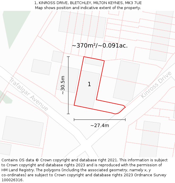 1, KINROSS DRIVE, BLETCHLEY, MILTON KEYNES, MK3 7UE: Plot and title map