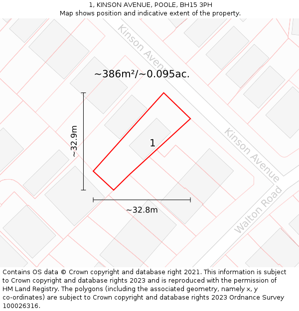 1, KINSON AVENUE, POOLE, BH15 3PH: Plot and title map
