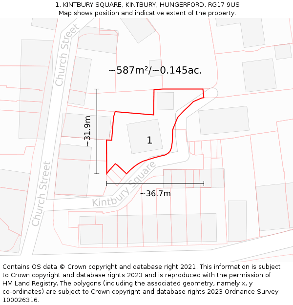 1, KINTBURY SQUARE, KINTBURY, HUNGERFORD, RG17 9US: Plot and title map