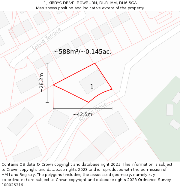 1, KIRBYS DRIVE, BOWBURN, DURHAM, DH6 5GA: Plot and title map
