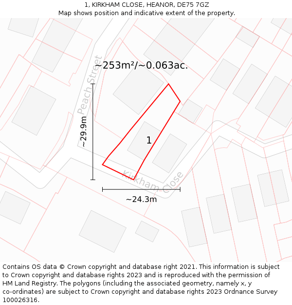 1, KIRKHAM CLOSE, HEANOR, DE75 7GZ: Plot and title map