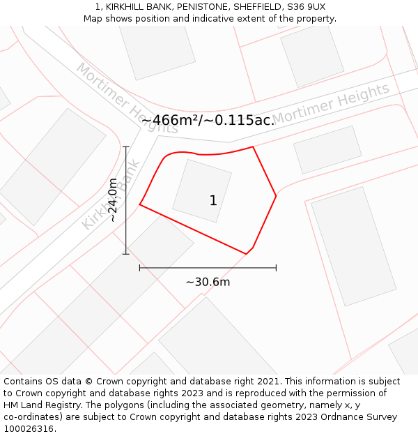 1, KIRKHILL BANK, PENISTONE, SHEFFIELD, S36 9UX: Plot and title map