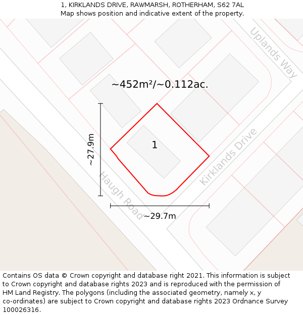 1, KIRKLANDS DRIVE, RAWMARSH, ROTHERHAM, S62 7AL: Plot and title map