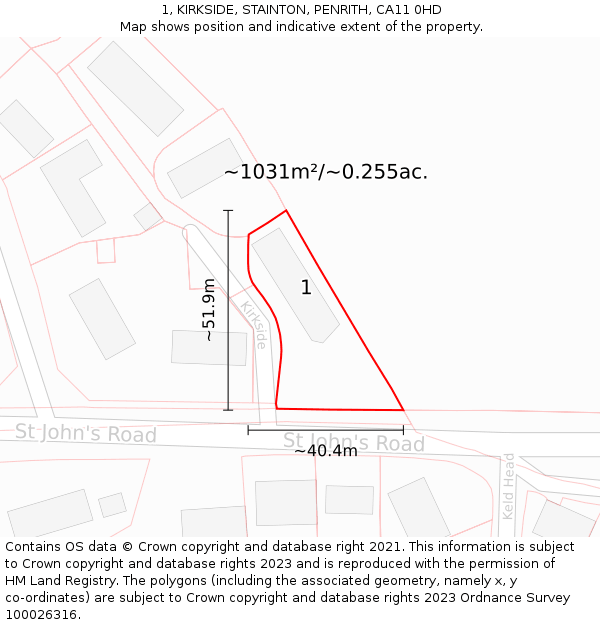 1, KIRKSIDE, STAINTON, PENRITH, CA11 0HD: Plot and title map