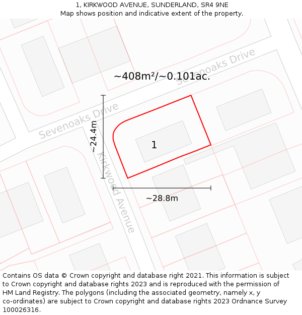 1, KIRKWOOD AVENUE, SUNDERLAND, SR4 9NE: Plot and title map