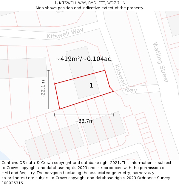 1, KITSWELL WAY, RADLETT, WD7 7HN: Plot and title map