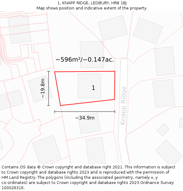 1, KNAPP RIDGE, LEDBURY, HR8 1BJ: Plot and title map
