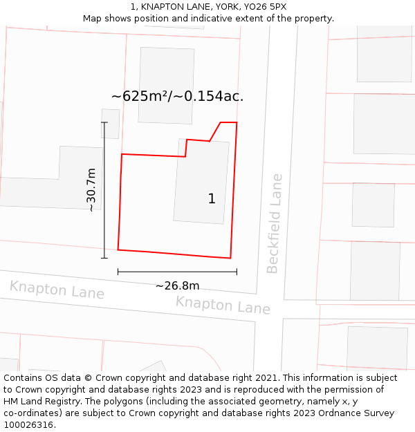 1, KNAPTON LANE, YORK, YO26 5PX: Plot and title map