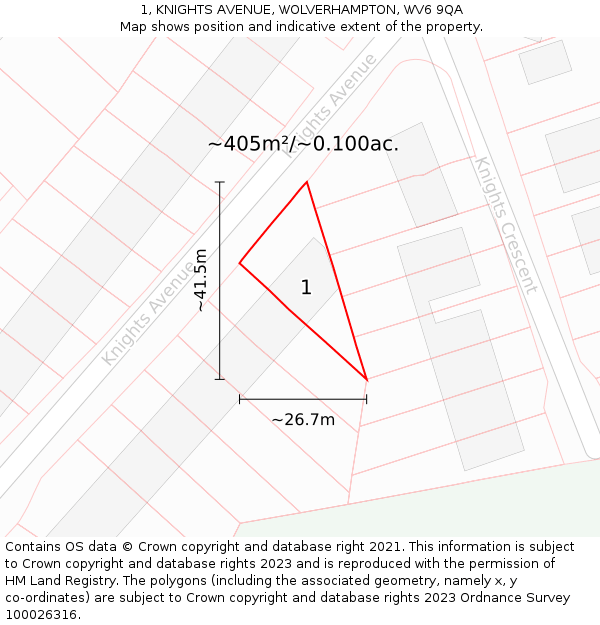 1, KNIGHTS AVENUE, WOLVERHAMPTON, WV6 9QA: Plot and title map